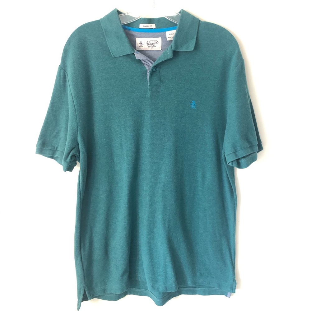 PENGUIN green blue POLO shirt classic fit LARGE